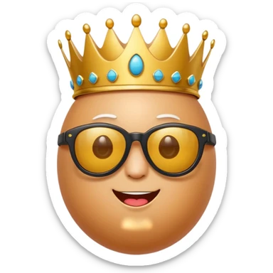 a funny, proud cartoon-style egg character wearing sunglasses and a small crown, solid orange background. sticker
