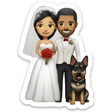 Mexican bride and bald groom with German shepherd  sticker
