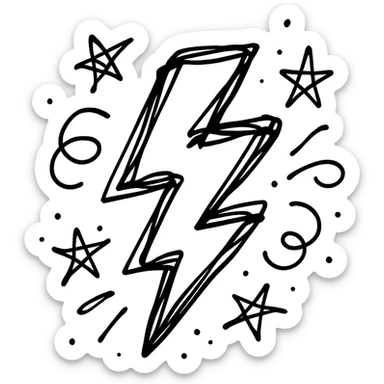 chaotic hand-drawn black outline icon of a lightning bolt with jagged, erratic edges sticker
