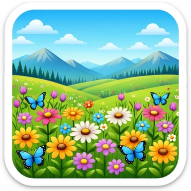 meadow with butterflies and flowers, no mountains in the background sticker
