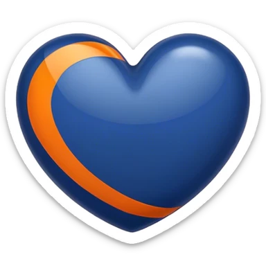 Glossy dark blue heart with straight orange athletic stripes going down the side sticker