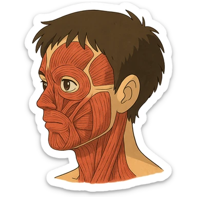 ghibli style face with skin removed, showing muscles sticker