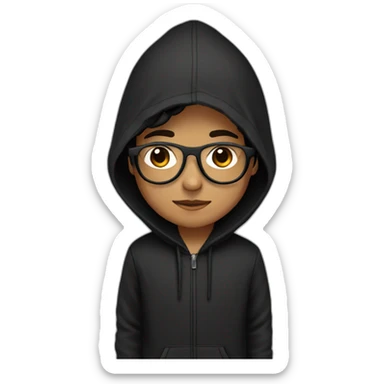 A boy with a black hoodie with black round glasses, brown eye's sticker
