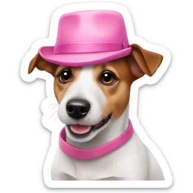 Jack Russell terrier dog in a pink hat  sticker