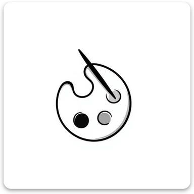 An artist's paint palette with thumb hole and paint colors in pastel colors (dd9fb0, ffc6d3, a3bfc9, c4bee2, f1b091), hand-drawn doodle style sticker