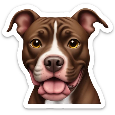 American pit bull dog, the colour of the dog is chocolate tiger, he sits and looks forward. The ears are cut off, the mouth is open, the tongue is sticking out sticker
