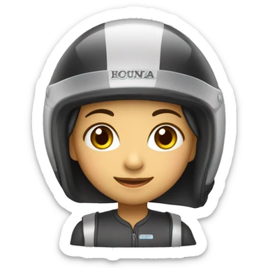 Vendedora feminina com capacete da Honda e uma placa escrito "Honda Lindinha" sticker