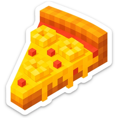 voxel style pizza with pineapple and extra cheese, with a side view sticker