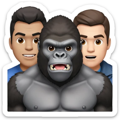 a sigma mewing named me and a gorrikla getting mewed on by the sigma the gorrila name is lance gaco sticker