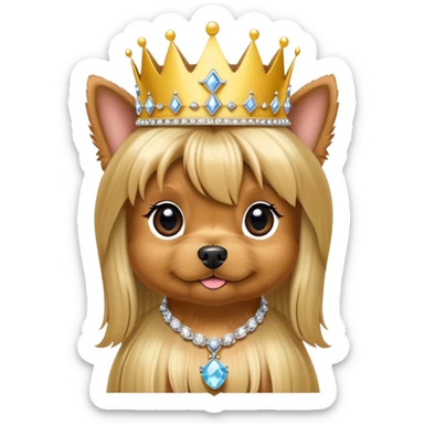 Yorkie pup long hair with bling necklace and princess crown  sticker