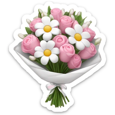 Pink and white flower bouquet with white wrapping sticker