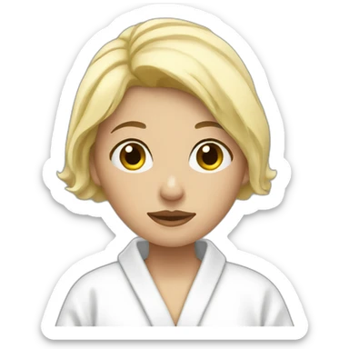 tired blonde woman in white bathrobe sticker