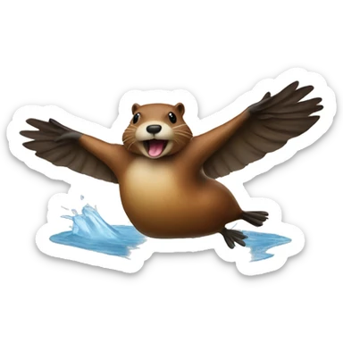  a beaver jumping over a duck sticker