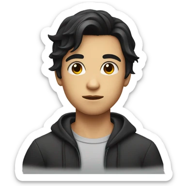 Long black hair boy serious face sticker