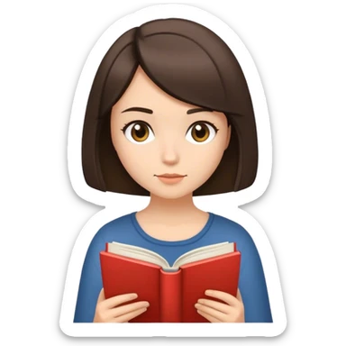 A brunette girl with a bob hairstyle reading a book sticker