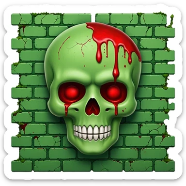 A moss covered green brick wall splattered with blood, in the style.of your bleeding skull art. sticker