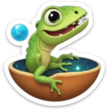 planet Venus with a cartoon beaming lizard face with smiling eyes sticker
