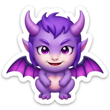 cute purple demon with small wings, blushing cheeks and a shy smile sticker