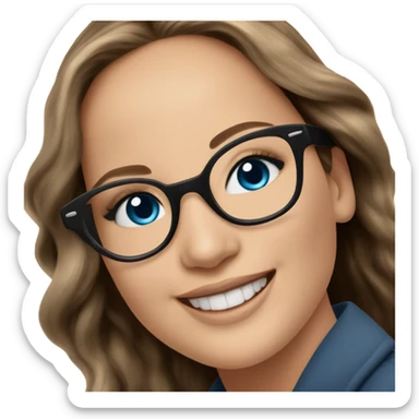 Brunette Jennifer Lawrence wearing black glasses and blue eyes happy  sticker