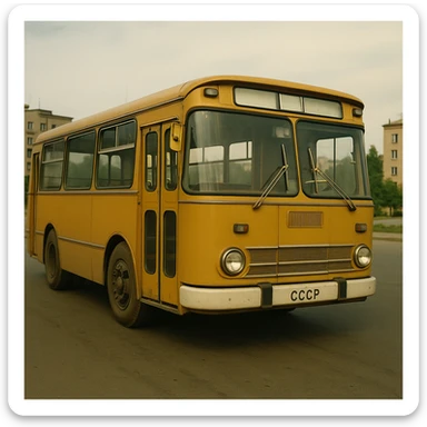 Classic USSR city bus, boxy shape, retro details, vintage public transport sticker
