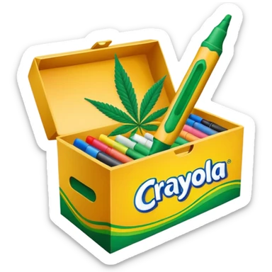 a box of crayola permanent markers with cannabis leaf sticker
