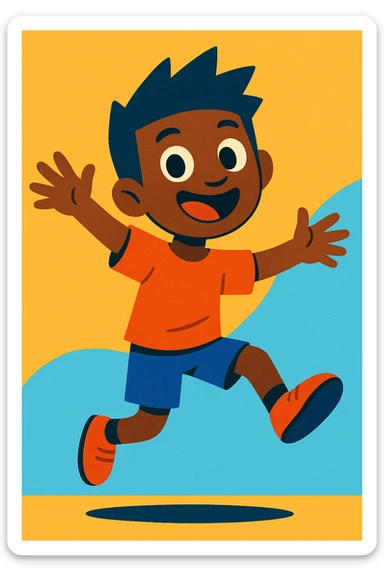 Segmia boy, cheerful pose, simple background, modern illustration sticker