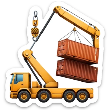 Container being lifted by a large machine, import. sticker
