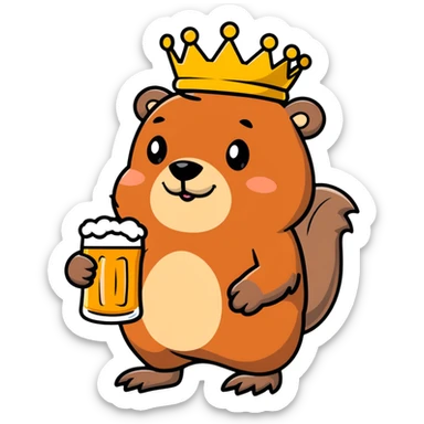 beaver with a crown on head holding a glass of beer sticker