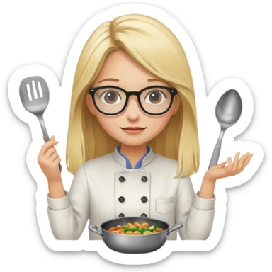 je voudrai un emoji d'une fille aux cheveux longs et blonds avec des lunettes entrain de cuisiner sticker