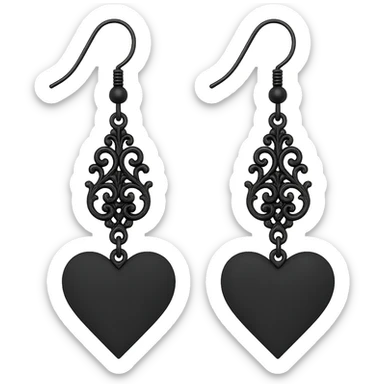 goth earrings with black heart, matte finish, romantic gothic sticker