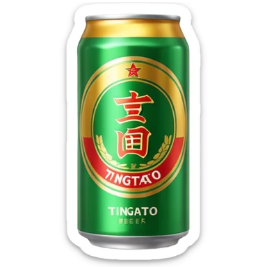 Tsingtao beer can, iconic green and gold design, famous Chinese beer, emoji style sticker