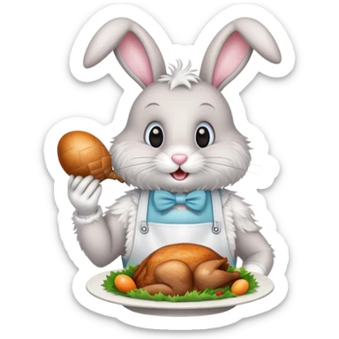 Easter bunny, eating turkey dinner sticker