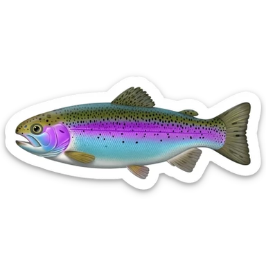 realistic rainbow trout fish bright purple blue green yellow white with black speckles sticker