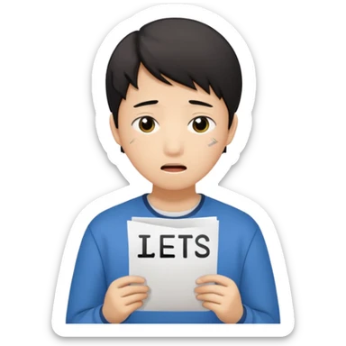 emoji student sad holding paper IELTS 5.5, crying, failure, white background sticker