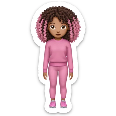 Uma menina negra da pele clara magra definida com roupa de malha rosa com cabelo cacheados  castanho escuro grandão até a bunda sem muito volume no cabelo sticker