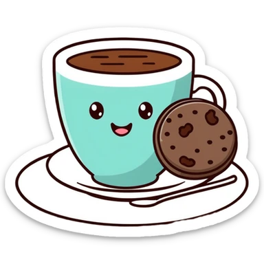 Tea cup with cookie sticker