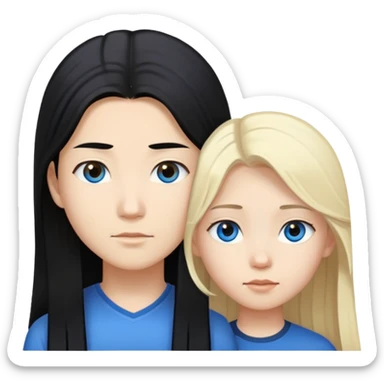 Asian girl with long black hair and brown eyes. and white boy with blonde hair and blue eyes  sticker