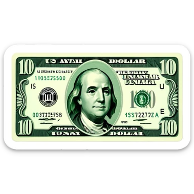 3D realistic US 100 dollar bill sticker, slight perspective, centered, clean cutout, transparent background, no text, no watermark sticker