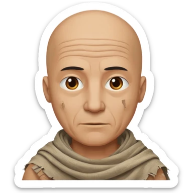 ancient man bold head, tattered cleopath skin cloth sticker