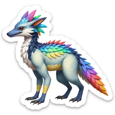 Colorful Fruity Iridescent Warm-colored Tropical Exotic Vernid-Sergal-Trico-Silvally-Nargacuga-fusion-hybrid-animal-creature, full body sticker