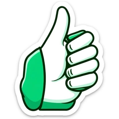 Minimalist Maya-style thumbs up and prayer hands emojis, white and deep green only, flat design with clean lines sticker