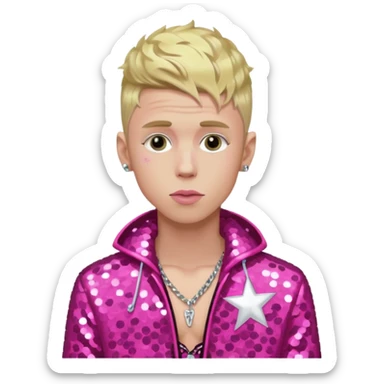 Machine Gun Kelly with blonde hair, dark pink sequin outfit sticker