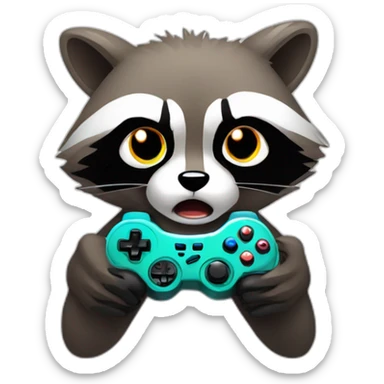 angry raccoon holding a gamepad sticker