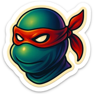generate the face of a ninja turtle
Without showing teeth
It can't be green
maybe with a Nina mask instead of those stripes
It can't look too much like Nickelodeon's intellectual property.

Put on a traditional ninja mask that covers the entire face. sticker