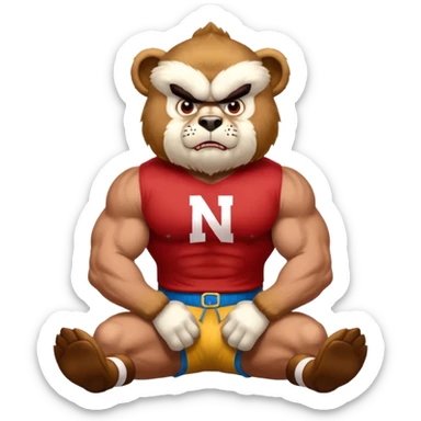 Can you create a emoji of threw Nebraska Cornhusker mascot sitting on top of the UCLA Bruin mascot sticker