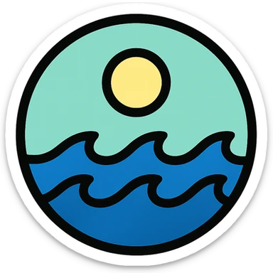 sea icon, circular shape, medium black border, no frame, white background, minimalist, Little Alchemy inspired, color outline style sticker