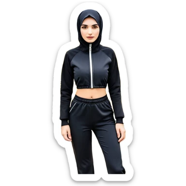 Siyah uzun saçlı siyah ceket  polar ceket ceket gevşek biraz omzundan çıkıyormuş gibi ve bugday ten rengi soltaraftaki omzundan çıkık sadece içinde de siyah crop var crop açık esmer esmer sticker