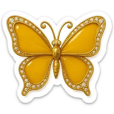 single golden yellow butterfly, deep yellow enamel, sparkling gems sticker