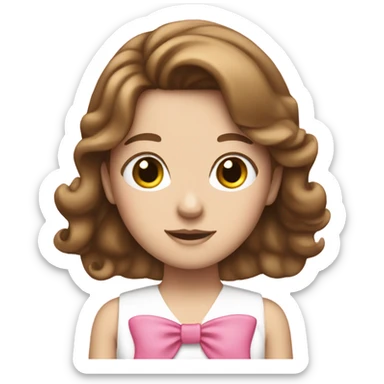 a brown haired white girl with a pink bow in hair sticker
