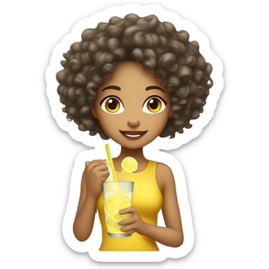Big Lightskin girl with curly hair drinking lemonade sticker